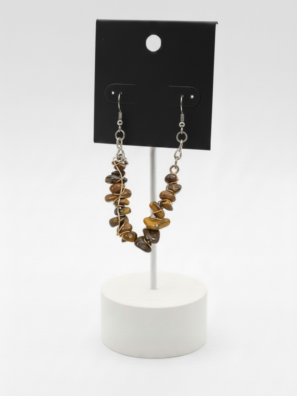 Tiger Eye Chip Drop Earrings - Brown Stone Dangle